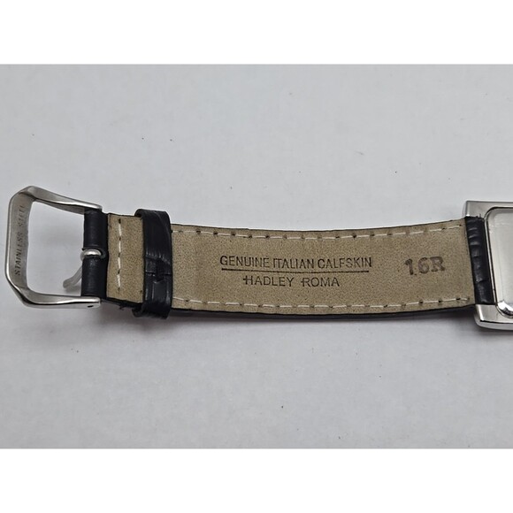 Fossil Steel Dual Time Tank 23mm Watch Silver Black Leather Quartz New Battery - Picture 11 of 13